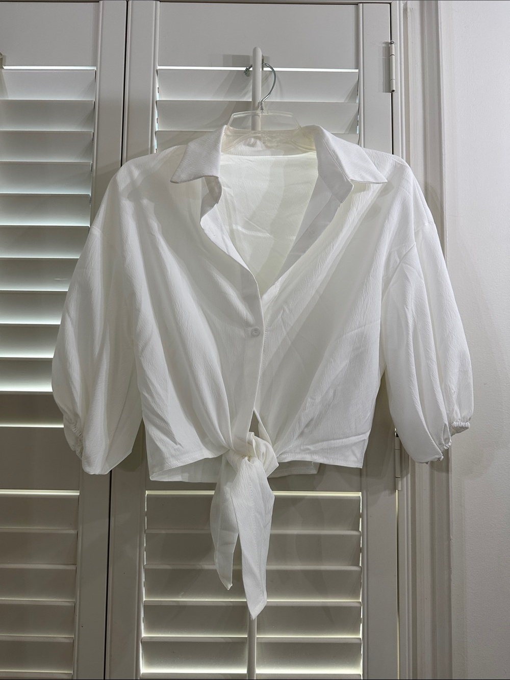 White Tie-Front Button-Down Blouse